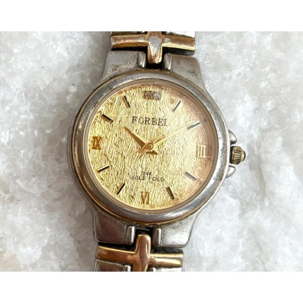 Forbel 24k Gold Foil Dual Dual Toned Vintage Wristwatch - 26mm - WORKS!